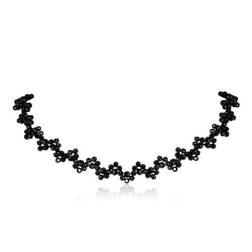 Image of Niaspi Black Crystal Flower Necklace for Women Girls Precious Gemstone Beaded Short Necklace Vintage Shiny Diamond-Cut Crystal Choker Jewelry Adjustable Chain Dainty Prom Party Accessories Gifts