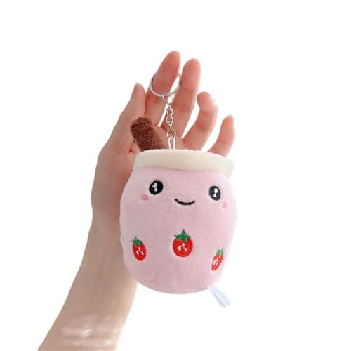 Image of VINWO Boba Plush Keychain Charm Accessories Cute Boba for Backpack, Handbag, Purse, Car Keys Keychain for Backpack, Pink, One Size