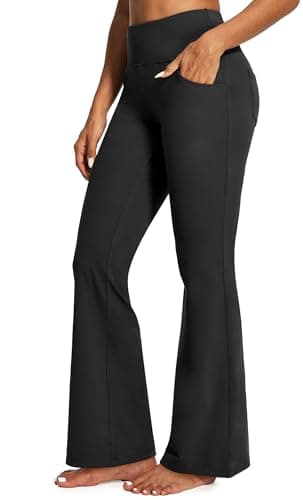 Image of IUGA Flared Leggings with Pockets Yoga Pants for Women High Waist Wide Leg Trousers for Work Workout