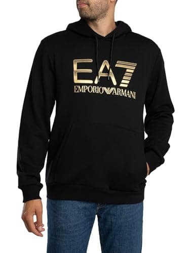 Image of EA7 Men's Train Big Logo Pullover Hoodie, Black/Gold, M