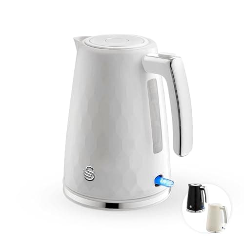Image of Swan Hexton 1.7L Electric Kettle, 3KW Rapid Boil, Flip Top Lid, Removable Limescale Filter, 360-Degree Base, Cord Storage, White with Chrome Accents, SK19038WHT
