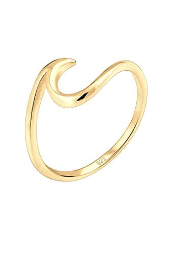 Image of Elli Women's 925 Sterling Silver Gold Plated Waves Wave Beach Maritime Statement Blogger Trend Modern Ring, Size N