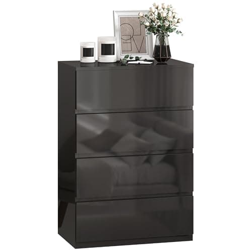 Image of HOMCOM Chest of Drawers, 4 Drawers Storage Cabinet Floor Tower Cupboard for Bedroom Living Room, High Gloss Black