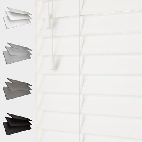 Image of Faux Wood Venetian Blind [White, 75cm Width x 120cm Drop, String]