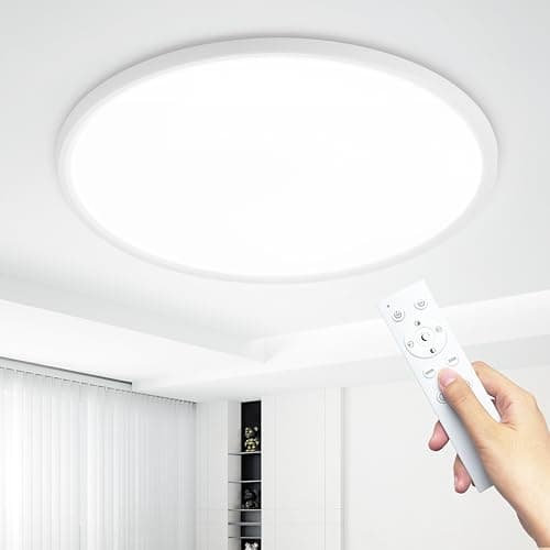 Image of KIWIVIC 36W Ceiling Lights, LED Ceiling Light Dimmable with Remote Control, Bathroom Lights Ceiling 3000-6500K Ø40cm, White Flush Ceiling Light for Bedroom Kitchen Bathroom Hallway