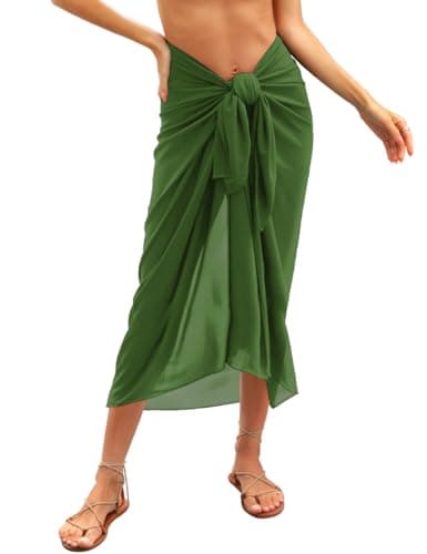 Image of UMIPUBO Beach Sarong for Women Swimwear Bikini Cover Up Chiffon Wrap Sarongs Beach Pareo Long Skirts Dress Elegant Summer Swimsuit Cover-ups Scarf Shawl Beachwear (Army Green, One Size)