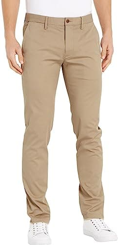 Image of Tommy Hilfiger Men’s Core Bleecker 1985 Pima Cotton Chinos, Beige (Batique Khaki), 28W/30L