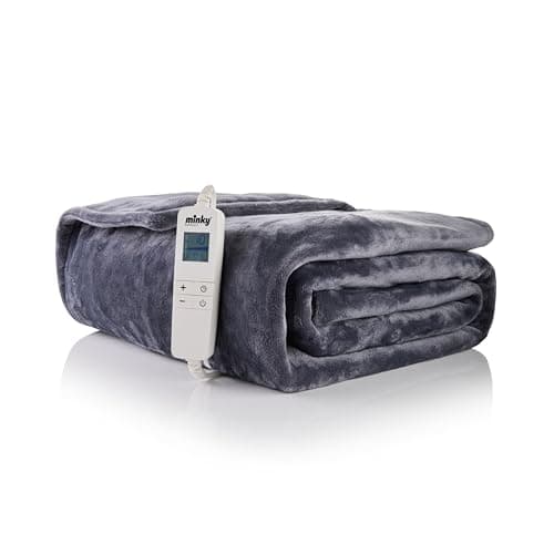 Image of Minky Luxury Heated Throw Blanket - Double, 180cm x 135cm, in Grey - Luxury Fleece Blankets, 10 Heat Settings, Electric Throw, Machine Washable, Cosy Heated Blanket, Electric Blanket