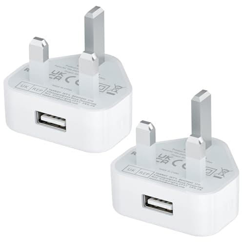 Image of USB Plug UK,USB Charger Plugs Adaptor UK 5W Phone Plugs with USB Port Compact Mains Charge Head with Smart IC 5V 1AMP Charging Compatible with iPhone 13 12 11 SE XS XR X 8 7 6 5,iPad,Watch,2Pack
