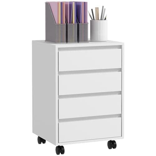Image of HOMCOM Mobile Filing Cabinet with 4 Drawers, Under Desk Storage Cabinet for Home Office, White
