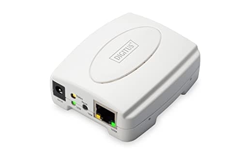 Image of DIGITUS Fast Ethernet print server with USB 2.0, 1x RJ45, 1x USB A, print server, DHCP capable, TCP/IP, easy installation, incl. power supply, white