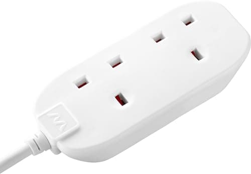 Image of Masterplug Two Socket Double Extension Lead, 5 Metre Cable, Unswitched, 2-Way Plug Extension Cable, Power Strip, Basic Power, White, 13A, 2G, 5m, BTG5N