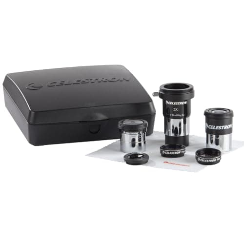 Image of Celestron 94307 AstroMaster 8-piece Eyepiece & Filter Accessory Kit - includes two 1.25” Eyepieces, 2x Barlow Lens, Three Filters, Cleaning Cloth and Hard Case, Black