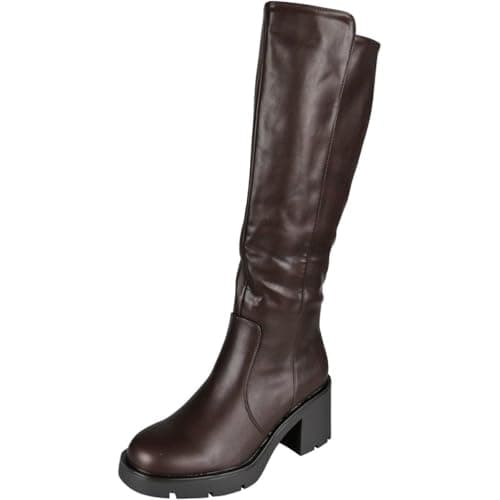 Image of LoudLook Women Mid Calf Boots Faux Suede Zip Cuban Heel Ladies Winter Comfy Hooded Shoes Size Brown 6