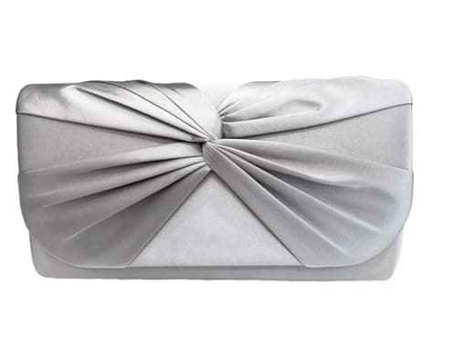Image of LeahWard Women's Satin Large Bow Clutch Bag Wedding Holiday Party Soft Handbag (Silver)