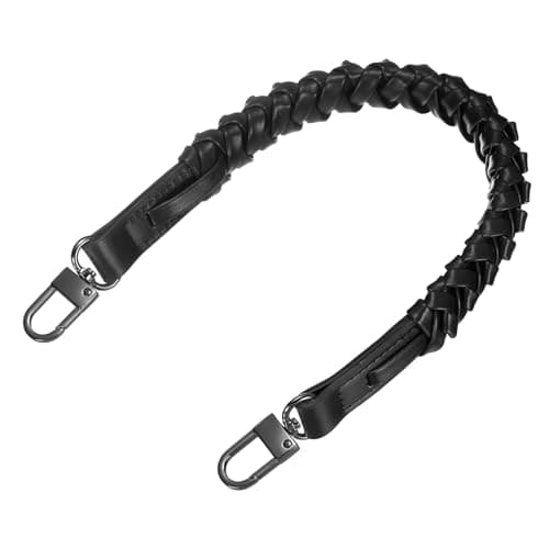Image of sourcing map Braided Purse Strap, 1Pc 44.7cm/17.6" Black PU Leather Replacement Handle, Short Handbag Strap Top Braided Handle with Black Buckles for Underarm Bags, Handbags, Bucket Bags