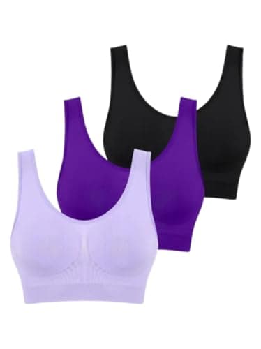 Image of Boolavard 3PCS/Set Seamless Bras for Women Unwired Brassiere No Pads Crop Top Soft Sports Tank Bras Female Sexy Lingerie Vest (UK, Alpha, XXL, Regular, Regular, Lilac Purple Black)