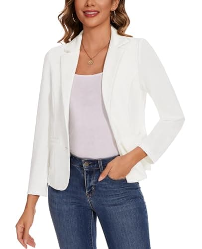 Image of MINTLIMIT Ladies Elegant Business Blazer Work Suit Front Lined Long Sleeves Outerwear Jacket (White XXL)