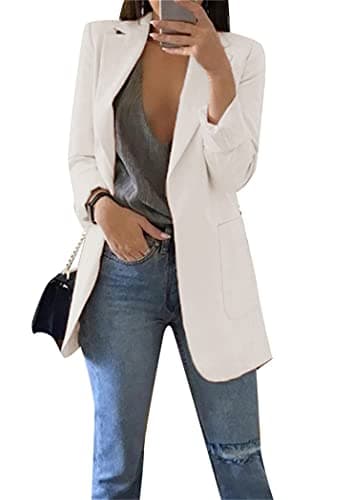 Image of OMZIN Women's Cape Long Sleeve Open Front Casual Jacket Coat - Solid Oversized Boyfriend Blazer - White 3XL