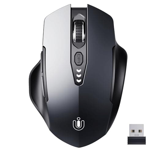 Image of Uineer Wireless Mouse, Rechargeable 2.4G USB Optical Computer Mouse with Battery Level Display, 4 DPI Levels, Ergonomic Mice for Laptop, Desktop, Compatible with PC/Mac/Windows/Chrome,Grey