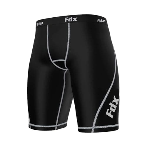 Image of FDX Compression Shorts Mens - Quick-Drying, Soft, Breathable Boxer Underwear - Sports Briefs, Base Layer Trunks for Gym Workout, Fitness Training, Running, Cycling and Rugby (Black L)