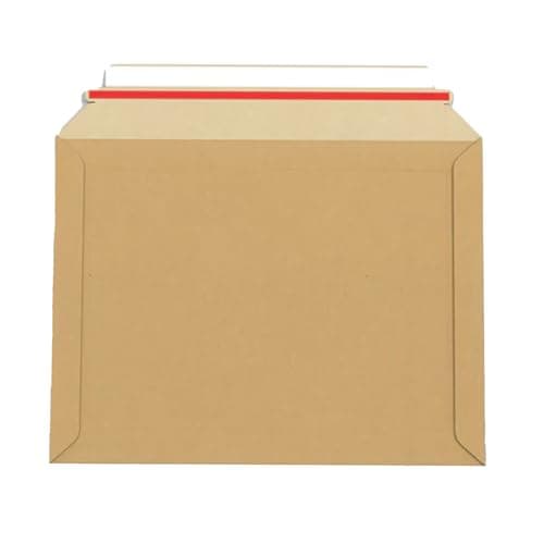 Image of Lempac Rigid Board Mailer with Peel & Seal Strips 100 Pack - Strong 350GSM Manila Card Envelopes for Secure Document Shipping with Easy-Open Red Tear Strip for Business & Office - 180mm x 235mm