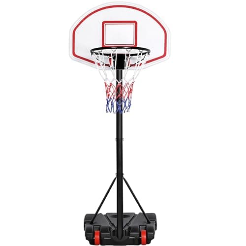 Image of Yaheetech 159-214cm Adjustable Portable Basketball Stand Backboard Hoop Net w/Wheels Red