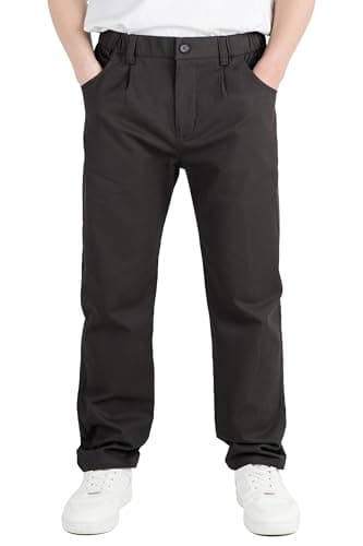 Image of CAMLAKEE Boys School Trousers Kids Chino Pants Straight Uniform Pull on Soft Bottoms Elastic Waist with Zip and Button Closure Black UK 10-11 Years Label Size 150