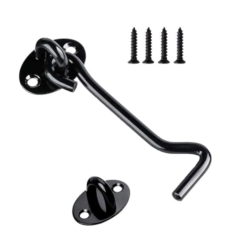 Image of 1PCS Stainless Steel Cabin Hook and Hook and Eye Latch, 4 Inch shed Door Latch Heavy Duty, gate Latch for Wooden Gates，Window Brace Gate Door Catch Silent Holder (Black)