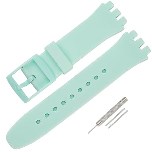 Image of Rihahisy Silicone Rubber Watch Strap/Watch Band Replacement for Swatch (Mint Green, 20mm)