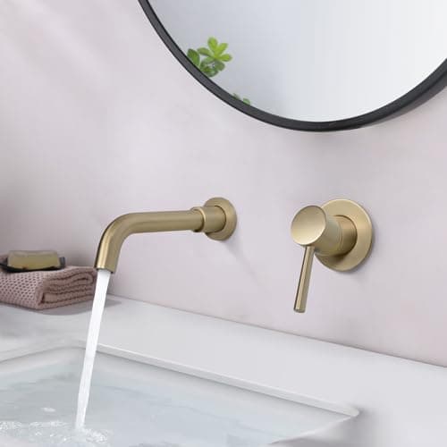 Image of PHASAT Wall Mounted Bathroom Sink Tap Concealed Brass Basin Hot and Cold Mixer Tap, Brushed Gold PTBB06LG