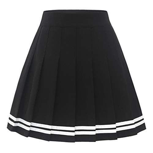 Image of Timormode Pleated Skirt for Women Short High Waist Skirt Tennis School Skirt TMBZQ10 Black White Strip S
