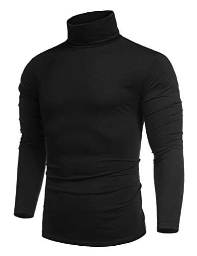 Image of COOFANDY Men's Turtleneck Jumpers Long Sleeve Roll Neck Tops Cotton Lightweight Sweaters Polo Neck Jumper for Men Basic Solid Color T-Shirt Slim Fit Black XL