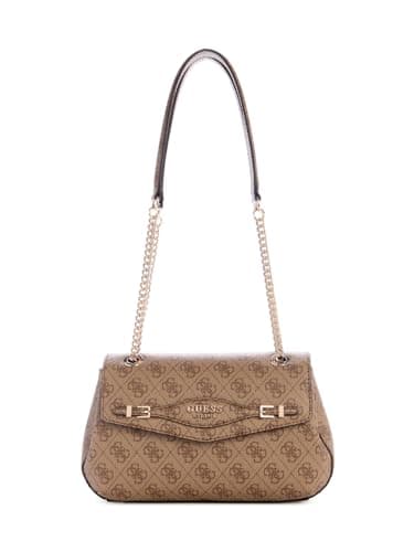 Image of GUESS Women's Katya Convertible Crossbody Flap, Latte Logo, One Size