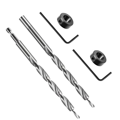 Image of Pocket Hole Drill Bit Set 9.5mm (3/8”) –2 Pcs HSS Twist Step Drill Bit 1/4” Hex Shank and Round Shank with Depth Stop Collar–for Wood Hole Cutter Drilling DIY Plastic