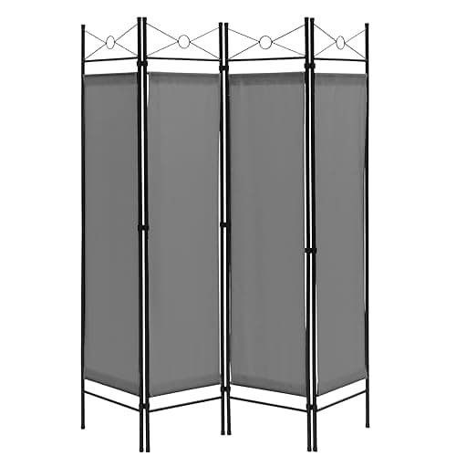 Image of COSTWAY 4 Panel Folding Room Divider, Freestanding Wall Privacy Screen Protector with Detachable Cloth, Home Living Room Bedroom Office Paravent Partition Separator (Grey)