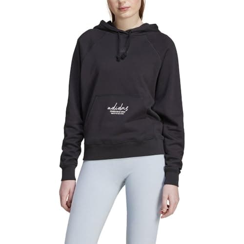 Image of adidas Women's SIGNATURE GRAPHIC EMBROIDERY FRENCH TERRY LOOSE HOODIE, black, XS