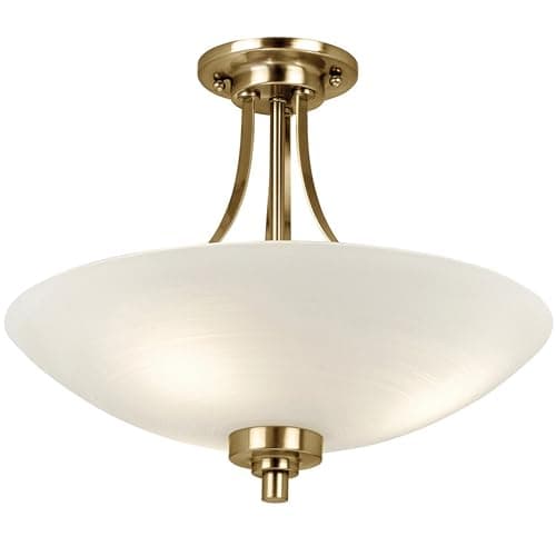 Image of National Lighting Kaden Decorative Antique Brass Finish E27 LED Compatible Semi Flush Ceiling Light with White Lined Painted Shade
