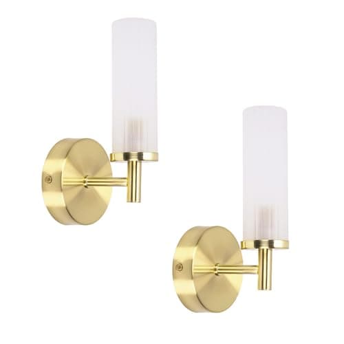 Image of ValueLights | Gold Wall Light Fitting with Reeded Glass Shade | Bath Wall Lights, Home Décor & Improvement Essential | Includes Bulb | Mains Wired