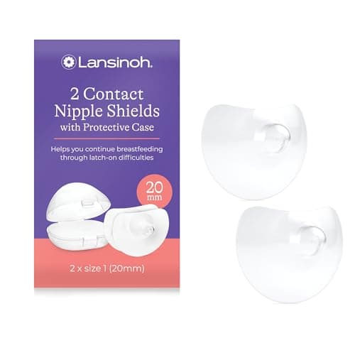 Image of Lansinoh Contact Nipple Shields for Breastfeeding with Case - 2 Pack (20mm Large) - 100% Silicone - Ultra-Thin - Support Flat & Invert Nipples - Breast Feeding Essentials