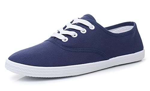 Image of VenusCelia Women's Rainbow Lace Up Sneaker Shoes, Navy Canvas, 6 UK