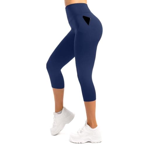Image of Leafigure Capri Leggings for Women High Waisted Athletic Shorts Workout Light Running Cycling Buttery Soft Yoga Shorts Navy Blue LXL