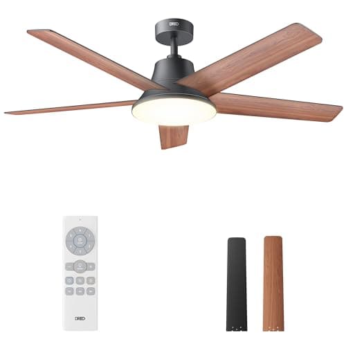 Image of DREO Smart Ceiling Fan with Lights, 52 Inch, 12 Speeds & 3 Modes, Stepless Color Tones, Dimmable LED Light, 12H Timer, Quiet DC Motor, Remote/APP/Alexa Control, Electric Fan for Bedroom, Black