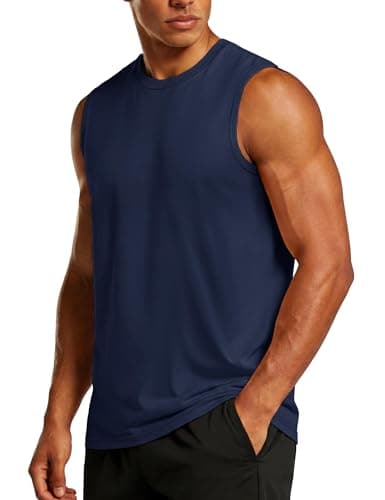 Image of TACVASEN Men's Sleevless Vests Cotton Summer Workout Tank Top Gym Running Shirts Navy M