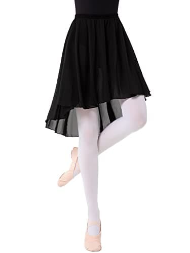 Image of PLIKSUVER Women Ballet Wrap Skirt Chiffon Dance Skirts Pull On with Elastic Waistband Ballet Skirt for Adult Girls Black