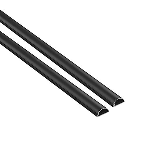 Image of D-Line 20x10mm Cable Trunking 2m Pack, Half Round Profile, Self-Adhesive Wire Cover, Paintable Cable Management - 2x 20mm (W) x 10mm (H) x 1-meter Lengths - Black