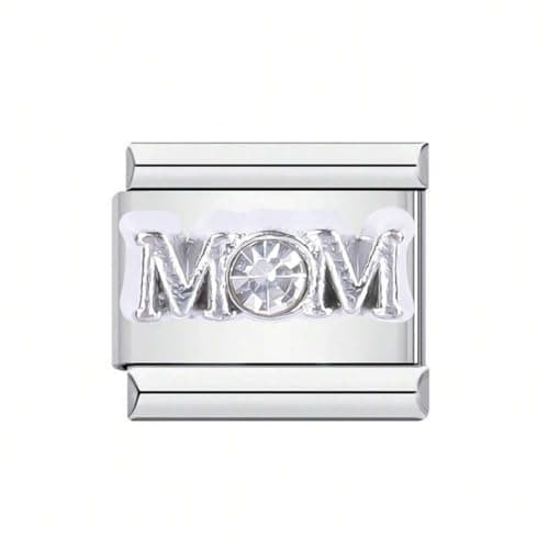 Image of Mon & Sons Mom Mum Crystal Daughter Son Gift Charm Silver Italian Link Stainless Steel Bracelet Charm Compatible With 9mm Bracelet