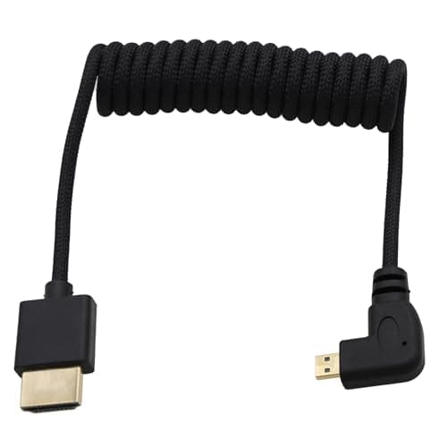 Image of HangTon Micro-HDMI to HDMI 4K60 8K Flexible Cable for ATOMOS Ninja V Ultra, Sony ZV-E10 A7C A7R4 A6700, Canon R6II R5C R10, Lumix S5 S9 G100, Fujifilm X-T50, Black Braided Coiled 30cm