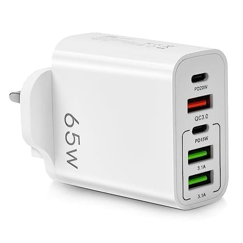 Image of AXFEE Multi USB C Plug, 3-Port 65W USB Fast Charger Plug and 2-Port USB C PD Power Adapter, Multi USB Plug UK Type C Charging Plug Compatible for iPhone 14 Pro Max 13 12 11 XS XR 8 7, AirPods, iPad