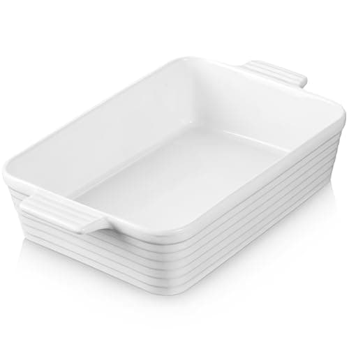 Image of Jassceram Ceramic Casserole Dish, 4.9L Deep Rectangular Lasagna Pan Baking Dishes with Handles Large Porcelain Oven Safe Bakeware for Cooking Brownie Banquet Mac&Cheese-15.2"